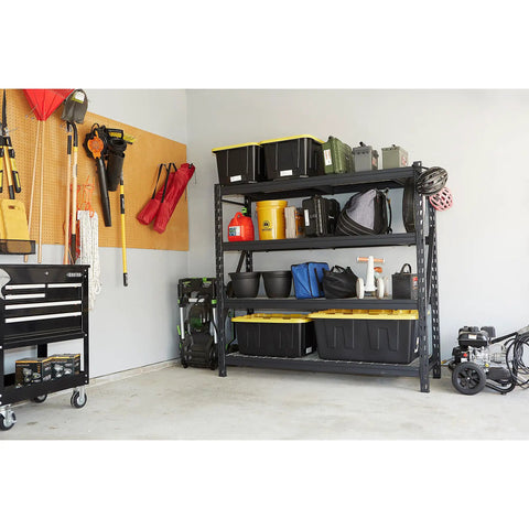 High Octane Heavy Duty Industrial Storage Shelving Racks, Six Pack Of Four Tier Metal Garage Shelves, 77X72X24 Inch Workshop Units Built Tough To Handle Massive Tool Loads Without Breaking A Sweat
