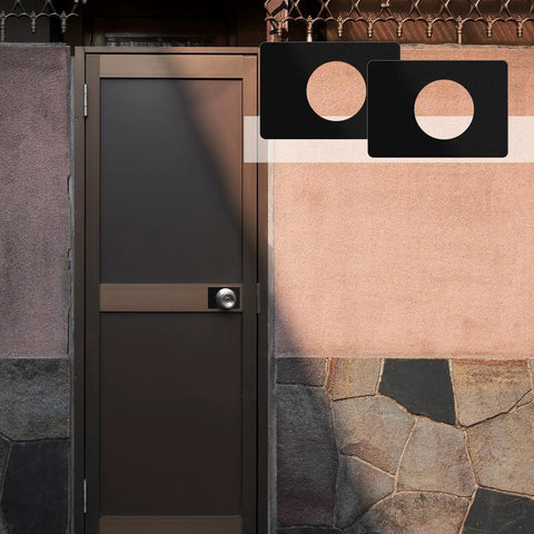 Matte Black Door Knob And Deadbolt Reinforcement Plate Kit 2 Pack Universal Door Lock Fixing Plate in front of a door