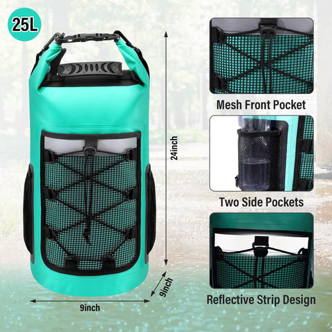 Adventure Ready 25L Roll Top Dry Bag Backpack Waterproof Dry Sack for Kayaking Boating Fishing Hiking and Rafting Lake Blue