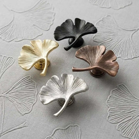 Ginkgo Leaf Cabinet Knobs Set Of Four Silver For Kitchen Cabinets Dresser Drawers And Bathroom Vanities And Drawer Fronts