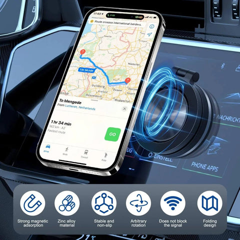 Product image of Vacuum Magnetic Car Phone Mount With 360 Degree Rotating Holder Strong Magnetic Grip for cars, showing GPS navigation.