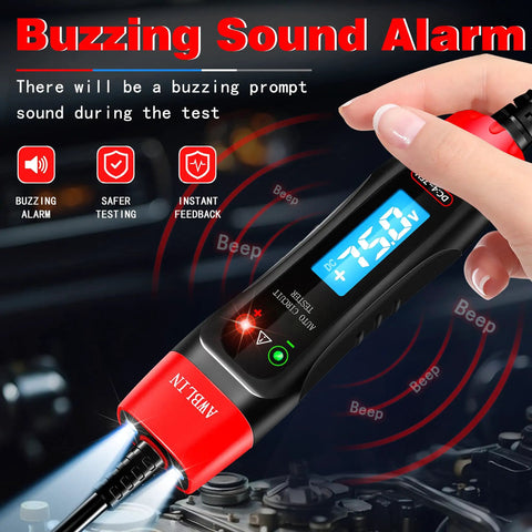 4-75V DC Automotive Test Light With Buzzer Sound For Wide Range Electrical Diagnostics Tests Headlights Taillights Fuses Batteries And More Pro Grade Car Circuit Tester with LCD screen and probe