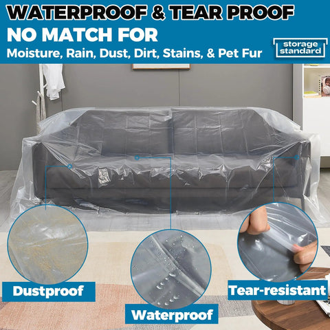 Heavy Duty Plastic Couch Cover For Moving And Storage Waterproof Clear Sofa Wrap For Renovation Dustproof Reusable Extra Large Furniture Bag