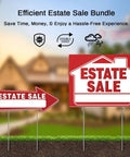 Estate Sale Signs Kit With Double Sided Arrows And Metal Stakes Includes Large And Small Signs Neon Fluorescent Pricing Stickers And SelfAdhesive Labels Go-To Yard Sale Directional Signage For Quick Customer Traffic red arrow and estate sale signs on metal stakes