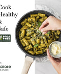 Eight Inch Nonstick Granite Frying Pan With Eco Safe Pfoa And Pfos Free Coating For Healthier Everyday Cooking with pasta and cheese.