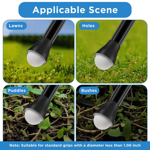 4 Pack Golf Ball Grabber Kit With Suction Cup Retriever on grass, holes, puddles, bushes showing versatile retrieval applications.