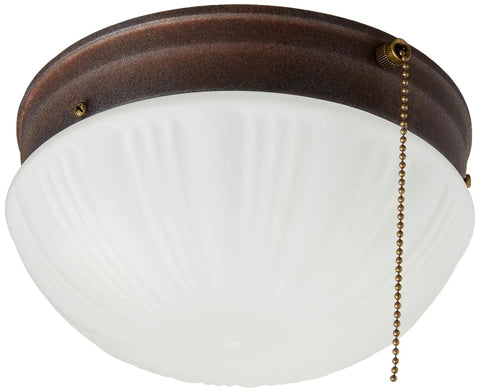 Two Light Flush Mount Indoor Ceiling Fixture with pull chain, sienna finish, frosted fluted glass, ETL CETL listed.