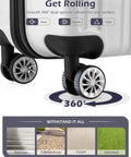 Durable Lightweight Carry On Luggage With PC Plus ABS Hard Shell, dual spinner wheels detail on white grid finish