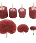 7 Piece Non-Woven Abrasive Buffing Wheel Set for Drill with One Quarter Inch Shank, red wheels, different sizes
