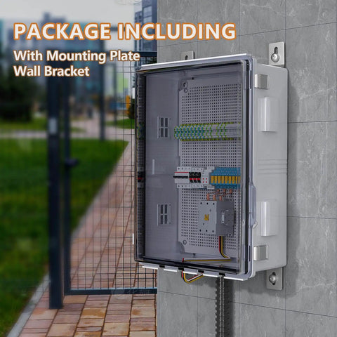 Hella Tough ABS Electrical Junction Box With Ventilated Channels And Cable Grommets Straight Up IP65 Weatherproof Enclosure mounted on wall.