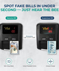 Pro Grade Counterfeit Bill Detector For US Dollars With Multi Method Verification showing genuine and suspicious bills results