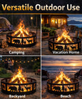 36 Inch Heavy Duty Wood Burning Fire Pit Ring With Decorative Wildlife Design for versatile outdoor use in various settings.