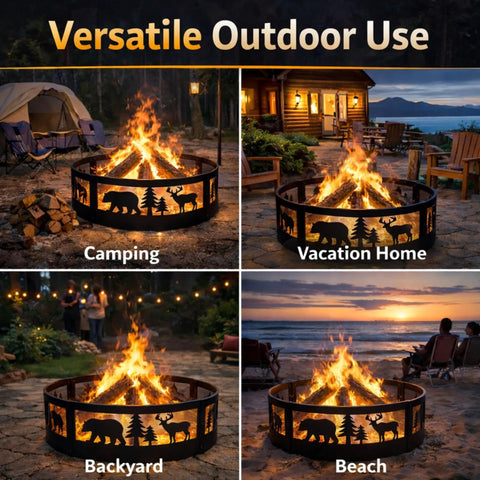 36 Inch Heavy Duty Wood Burning Fire Pit Ring With Decorative Wildlife Design for versatile outdoor use in various settings.