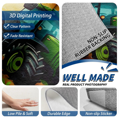 Construction Vehicle Rug 5x6 Foot Non Slip Low Pile Area Rug Machine Washable For Living Room Bedroom Kitchen Durable