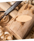 Knockout 100 Piece Wood Biscuit Joiner Kit With Heavy Duty Biscuit Cutter For Lightning Fast Woodworking Slotting showing wood biscuit on log.