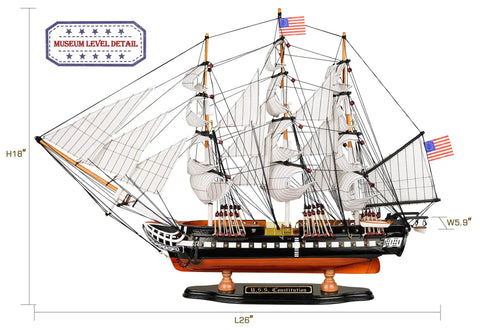 Wooden USS Constitution Model Ship 1/95 Scale Frigate Replica For Home Decor Handcrafted Basswood Hull With Hand Stitched Sails And Rigging Not A Kit Easy Assembly Classic Maritime Collectible Decor
