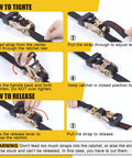 Instructional guide for using Heavy Duty Endless Ratchet Straps No Hook Setup One Inch By Eight Feet 1860 Pound Break Strength Black.