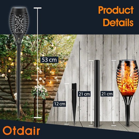 Solar Torch Lights Outdoor Flickering Flame, 12 LED Waterproof Torches For Garden, Patio, Yard, And Pathway, 6 Pack, product dimensions