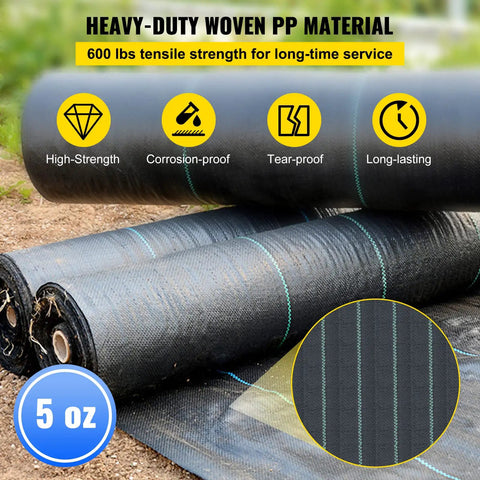 Close-up of Commercial Grade Heavy Duty Driveway And Garden Landscape Fabric 13 By 108 Feet Geotextile Underlayment Weed Barrier rolls