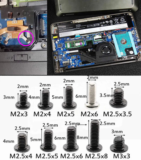 Premium 500 Piece Laptop Screw Kit For Notebook Repair With M2 M2.5 And M3 Sizes Includes M2 Ssd Hardware detailed screws and SSD parts.