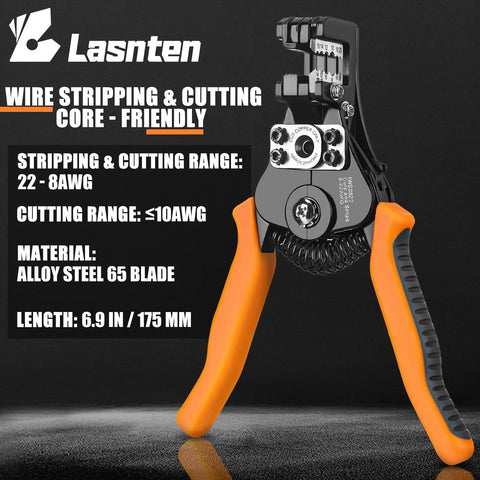Heavy Duty Wire Stripper And Cutter For Electricians, Self-Adjusting tool with orange handles, alloy steel 65 blade, 6.9 in length