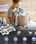 Woman holding laundry basket near washer and dryer with Upgraded DC47-00019A Dryer Heating Element Replacement For Samsung Dryers.
