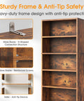 Straight Up Sturdy Five Tier Bookshelf Featuring Roomy Open Shelves For Prime Display And Zero Clutter Storage Plus High Quality Dope Living Room Decor Accents - close-up of sturdy H-shaped joints and anti-tip device.
