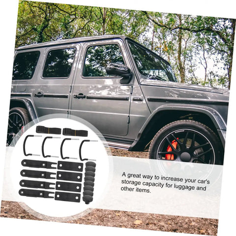 Rooftop Cargo Carrier Bolt Mounting Fitting And Roof Rack Clamps for roof box on silver SUV in forest