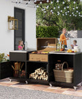 80 Inch Outdoor Grill Table With Sink And Drainage, Heavy Duty Metal Cart With Cabinet And Removable Stainless Steel Top in patio setting