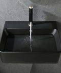 Black Ceramic Rectangular Wall Mount Sink 21 By 17 Inches Vessel Style Bathroom Vanity With Sleek Modern Floating Or Countertop Lavatory Wall Mounted Or Above Counter Install Crystal Glaze Finish
