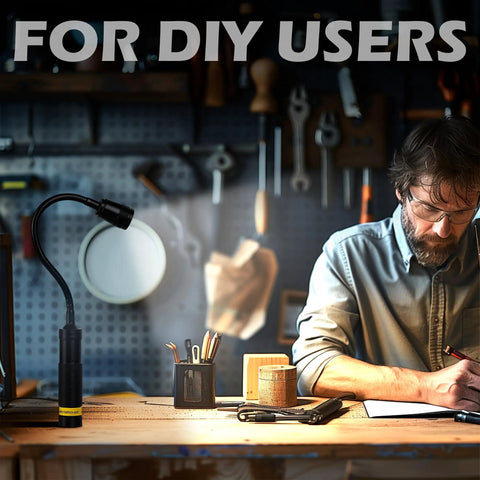 LED Work Light With Magnetic Gooseneck, 500 Lumen Brightness on workbench in workshop setting