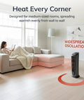 1500W Ceramic Tower Space Heater With Remote, Thermostat, Timer And Wide Oscillation, Fast Even Heat For Small To Medium Rooms