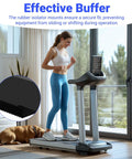 Woman jogging on treadmill with Six Pack Shock Pads For Air Conditioners Washing Machines Dryers Treadmills And Equipment visible inset