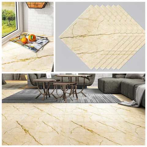 Beige marble vinyl tiles in a living room setting, Black Marble Peel And Stick Floor Tiles 12x12 Inch Self-Adhesive Vinyl Flooring 32 Pack Waterproof Removable Tiles For Bathroom Kitchen Bedroom Living Room Covers 31 Sq Ft