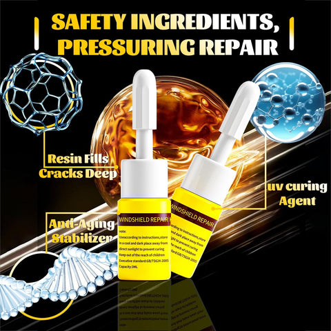 Fast Windshield Chip And Crack Repair Kit Four Pack For Cars With No Mixing Needed Quick Fix In Twenty To Thirty Minutes, repair ingredients close-up
