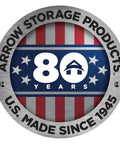 Arrow Storage Products 80 Years logo with stars and stripes design, U.S. made since 1945