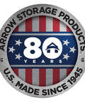 Arrow Storage Products 80th anniversary badge with stars and stripes design, U.S. Made Since 1945 text.