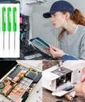10-Piece Pocket Screwdriver Set With Magnetic Clips, green handles, used for electronics, sewing machine, and office repairs.