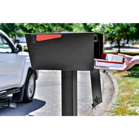 Street Safe Locking Mailbox With Rear Access Door For Safe Mail And Parcels Bi-Cam Anti-Pry Latch Black Steel Curbside
