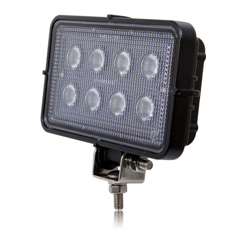 8 LED Rectangular Flood Beam Work Light for Cars, Trucks, ATVs, 2,150 Lumens, Multi-Voltage 12-36 VDC, showing front and mount