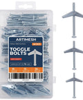Heavy Duty Toggle Bolt Set for Drywall and Hollow Walls with Three Sizes 1 8th Inch, 3 16th Inch and 1 4th Inch Butterfly Anchors, Great for Hanging Shelves and Heavy Fixtures, Metal Drywall Anchors and Screws Kit, 48 Pieces, assorted toggle bolts in storage case