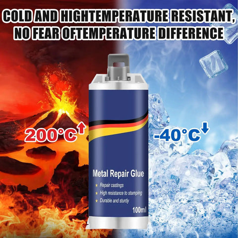 100ml bottle of Rapid Foundry Glue For Metal And More Grab And Go Heavy Duty Repair Adhesive with temperature range -40C to 200C
