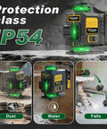 360 Degree Pro Grade Green Laser Level With Tripod And Pulse Mode Self Leveling 4D 16 Line Beam 360 Rotating Window Shield Includes Two 4800mAh Batteries, IP54 dust and water protection