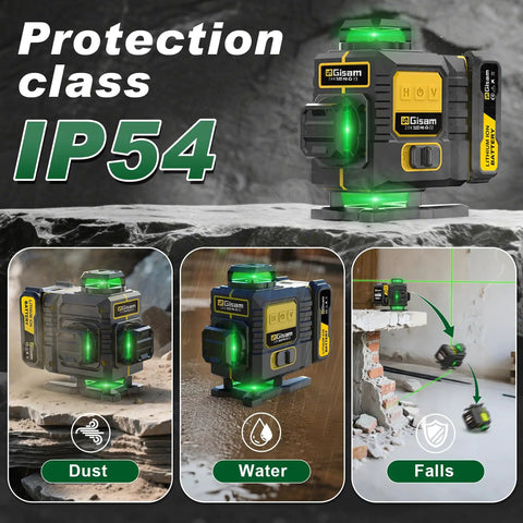 360 Degree Pro Grade Green Laser Level With Tripod And Pulse Mode Self Leveling 4D 16 Line Beam 360 Rotating Window Shield Includes Two 4800mAh Batteries, IP54 dust and water protection