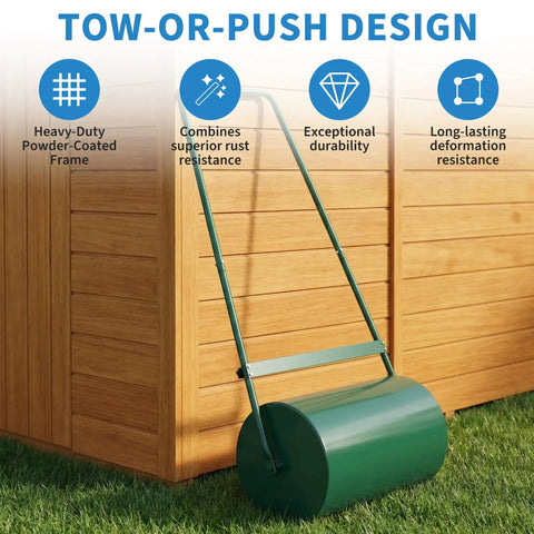 Tough-As-Nails Rust-Resistant Steel Lawn Roller For Yards And Gardens, 46L Capacity, 23 Inch Push Or Tow Behind Design