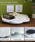 Genuine White Capiz Shell Rotating Lazy Susan Serving Tray For Dining Tables Features Scalloped Design, polished finish and stable base.