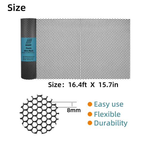 Heavy Duty Black Plastic Netting Fence Roll For Pets And Gardens, Multi Use Barrier To Keep Poultry, Dogs, Rabbits, Chickens And Snakes Out, 15.7 Inches By 16.4 Feet, Easy Install, Durable Outdoor Guard