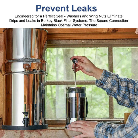 Using Water Filter Maintenance Kit With Silicone Blocking Plugs, Washers And Wing Nuts For Gravity Water Filter Systems