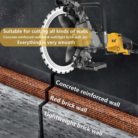 Heavy Duty Beast Mode Brushless Electric Concrete Saw Wall Chaser Ring Cutter With Diamond Blade cutting through concrete and brick walls.