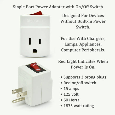 Three Prong Grounded Single Port Power Adapter With Indicator Light On Off Switch For Easy Energy Saving No Brainer